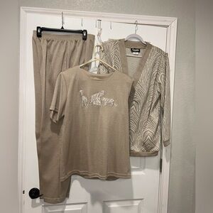 Vintage Gepetto Women's Three Piece Outfit ~ Large Beige With Metallic Threading